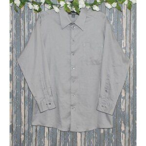 Kenneth Cole Gray Micro Striped Dress Shirt Size XL 17 32-33 Slim Fit Career